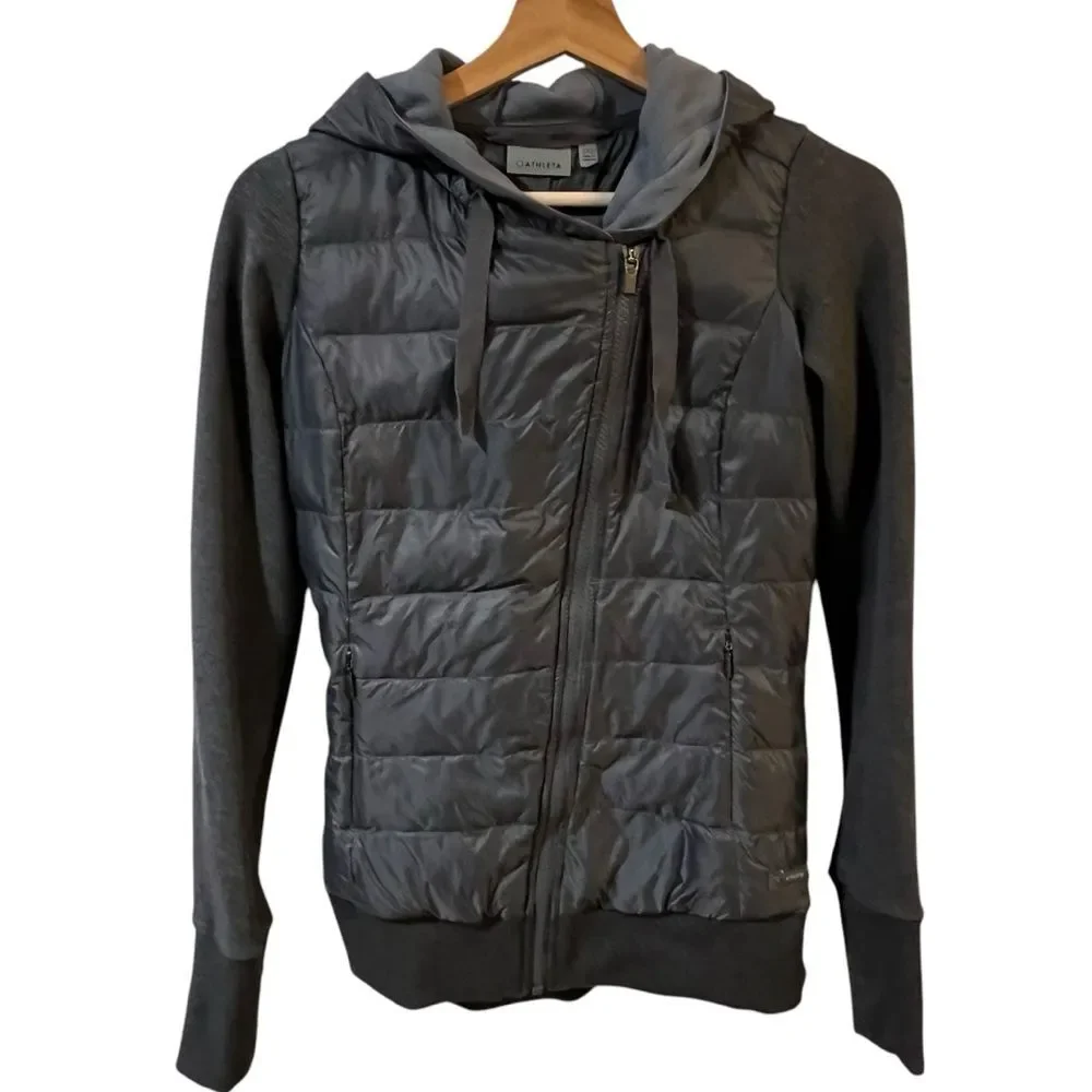 Athleta Inlet Grey Quilted Down Jacket XXS Gorpcore Hiking Activewear Outdoor